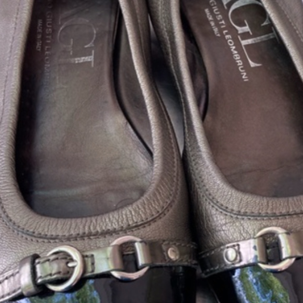 AGL | Pewter Black Cap Toe Shimmer Ballet Flats 41  10-US